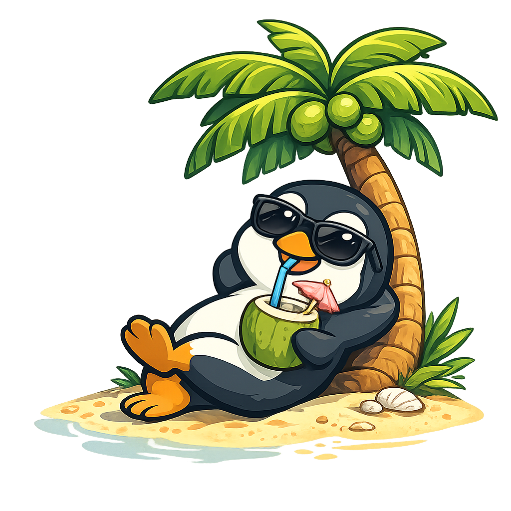 PDF Penguin relaxing worry-free under a palm tree